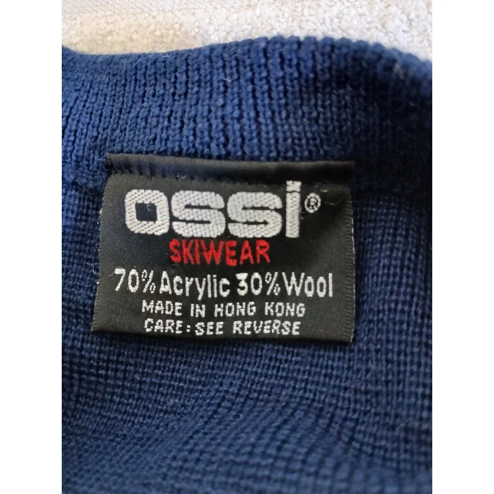 Ossi‎ Skiwear Mens Blue Geometric Knit Sweater Retro Ski Acrylic Wool Size L